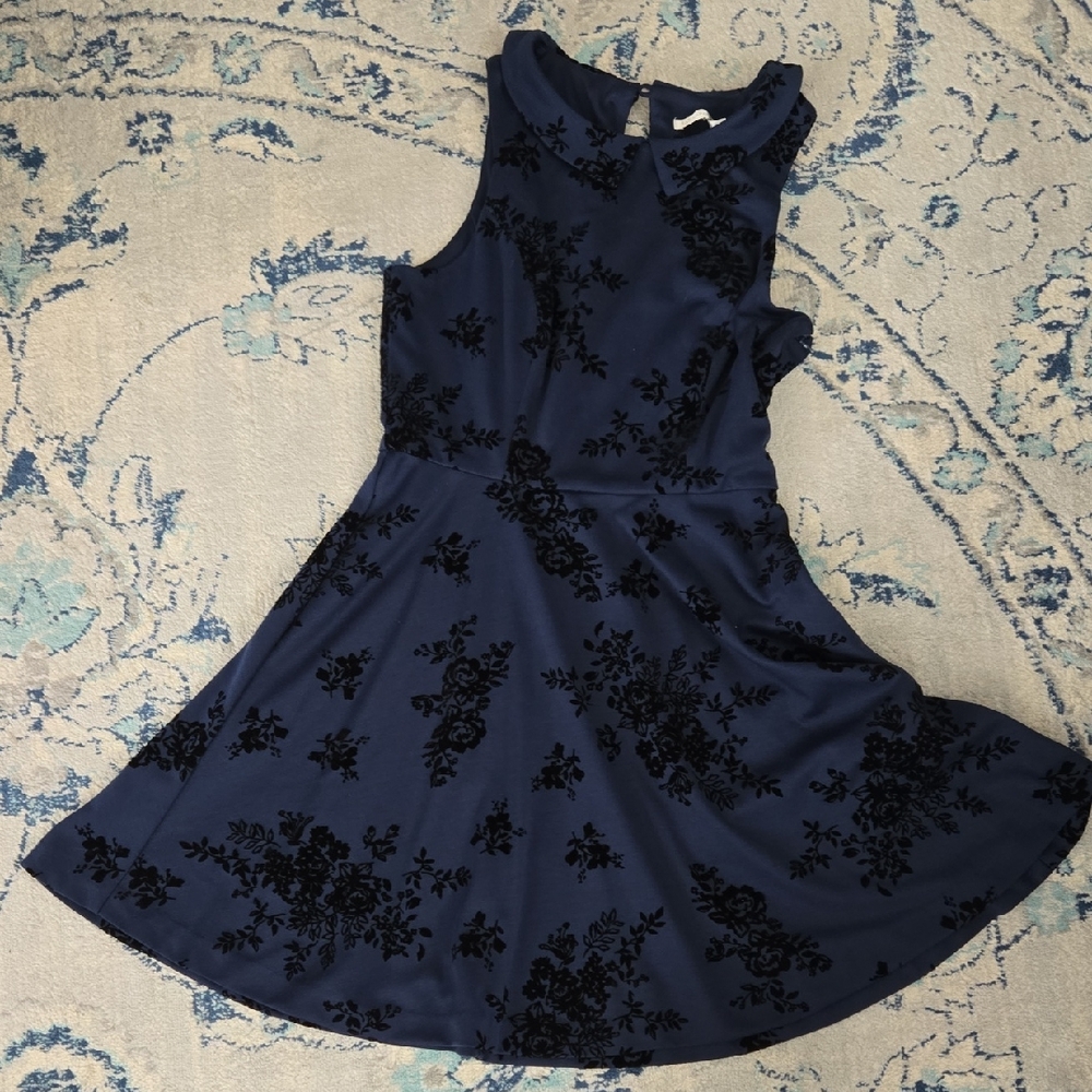 LC Lauren Conrad Navy Blue Floral Mini Dress